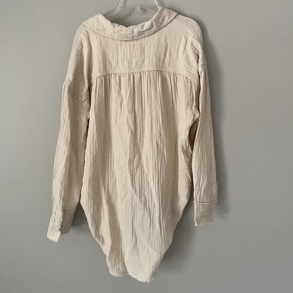 Aerie Size XXS Gauzy Cotton Long Sleeve Button Oversized Tie Front Knot Top NWT - Picture 6 of 7